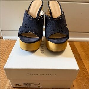 Veronica Beard Navy and Gold Platform Heels
